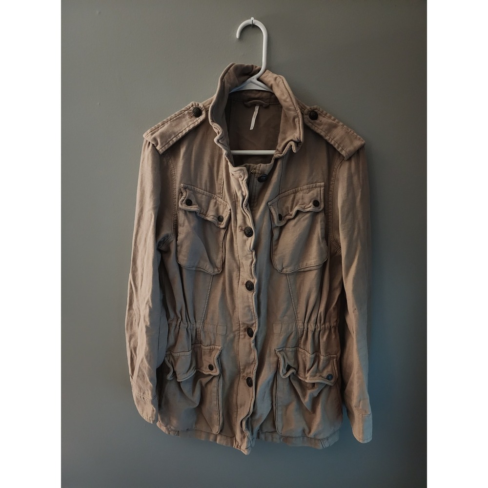 Free People Military Field Jacket Tan Khaki Utility Utility Cinched Waist Small